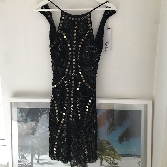 parker black sequin dress